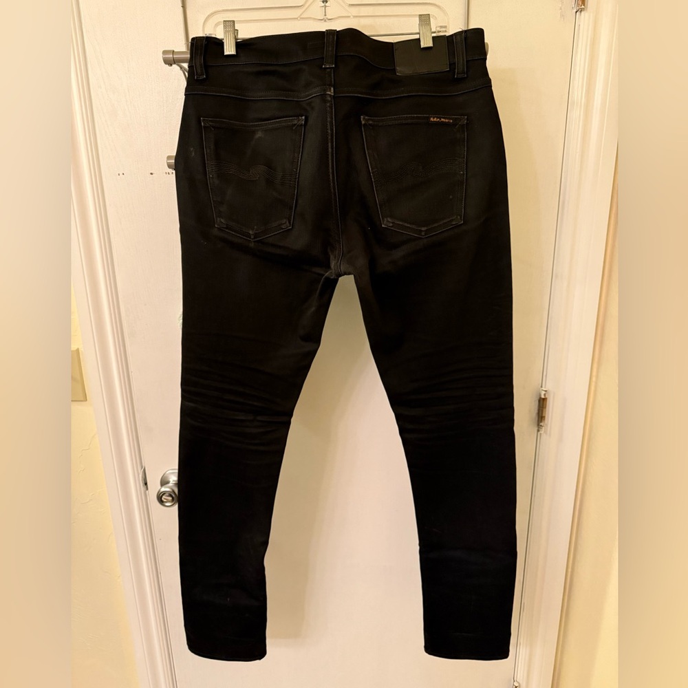 Nudie Lean Dean Dry Cold Black Turkish Stretch Denim 33/34 - Picture 2 of 5